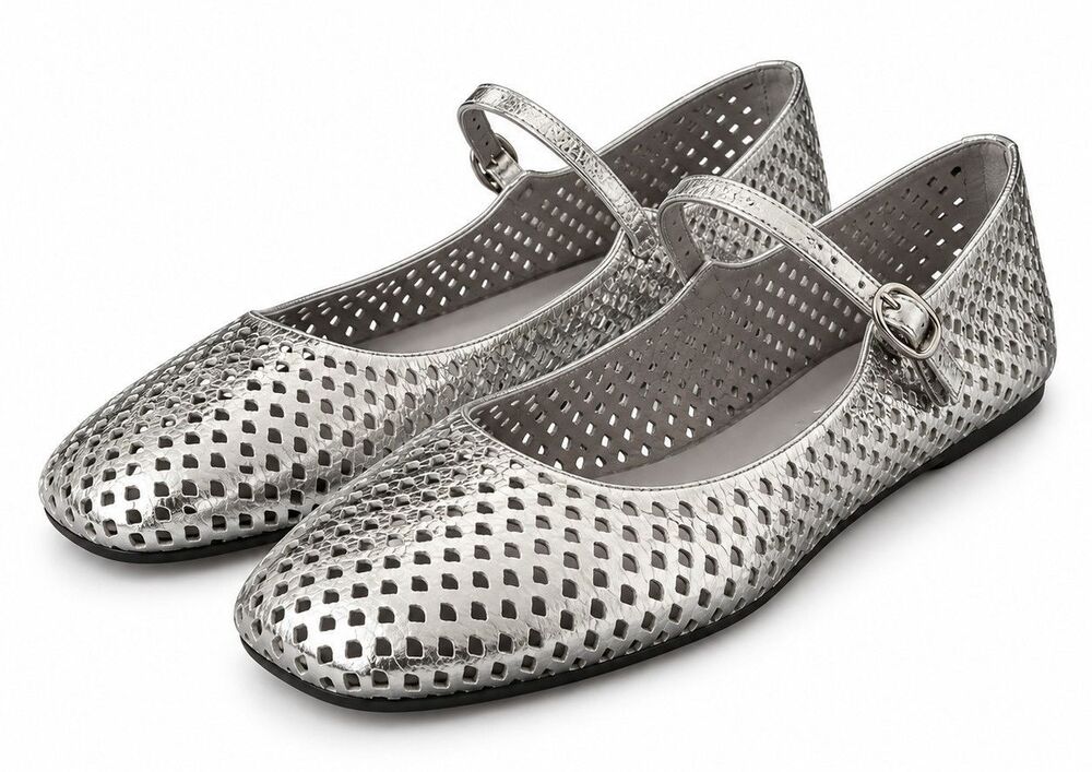 NWOB Jeffrey Campbell Silver Perforated Mary Jane Ballet Flats Women’s 10